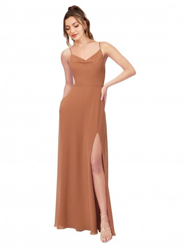 Großhandel Rosenholz A-Linien Haube Ausschnitt Chiffon Lange Brautjungfernkleider