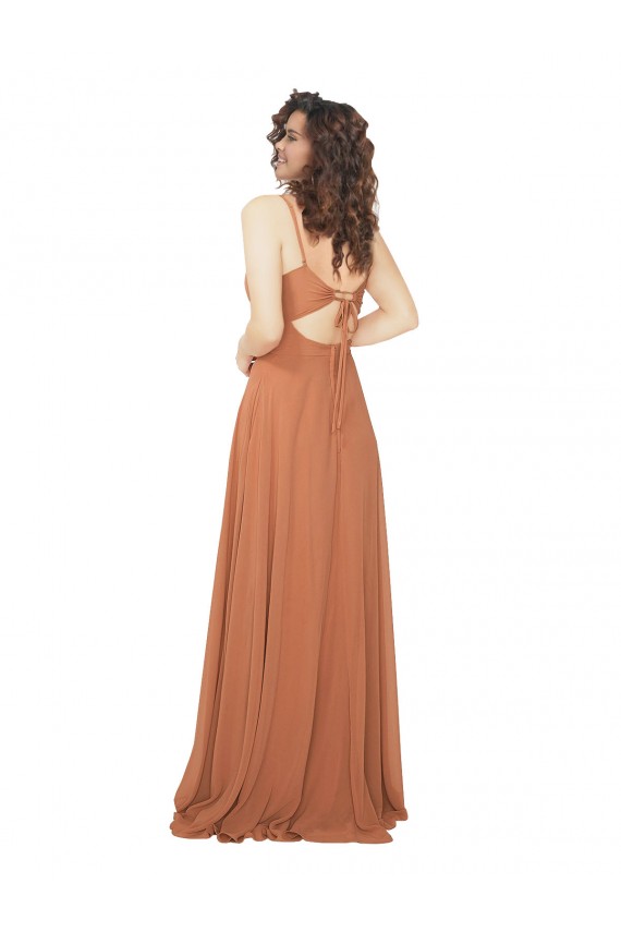 Großhandel Rosenholz A-Linien V-Ausschnitt Chiffon Lange Brautjungfernkleider