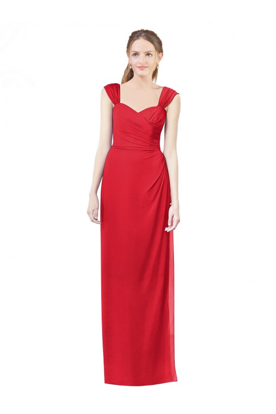 Großhandel Rot A-Linien Chiffon Lange Brautjungfernkleider
