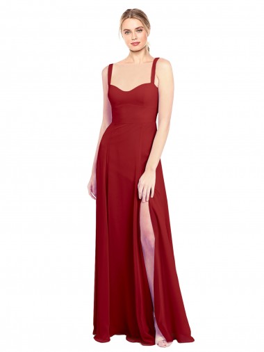 Großhandel Rot A-Linien Chiffon Lange Brautjungfernkleider