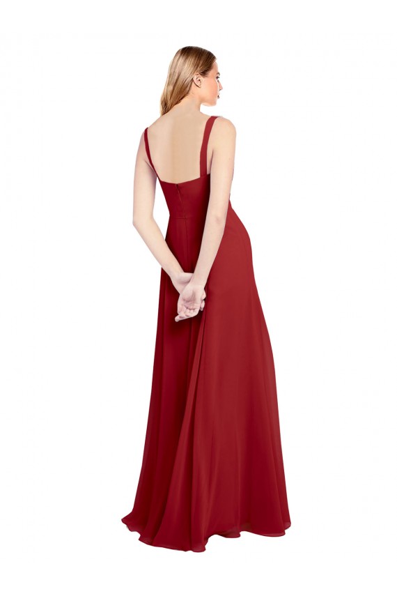 Großhandel Rot A-Linien Chiffon Lange Brautjungfernkleider