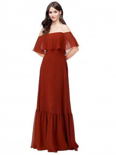 Großhandel Rot A-Linien Off-Schulter Chiffon Lange Brautjungfernkleider