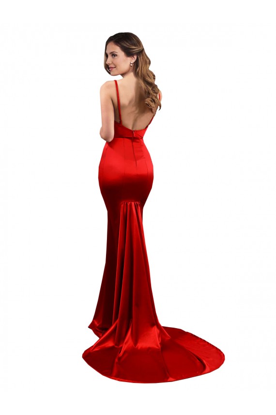 Großhandel Rot Meerjungfrau Stretch-Satin Lange Formale Brautjungfernkleider / Abendkleider / Abiballkleider