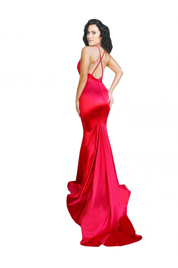 Großhandel Rot Meerjungfrau Stretch-Satin Lange Formale Brautjungfernkleider / Abendkleider / Abiballkleider