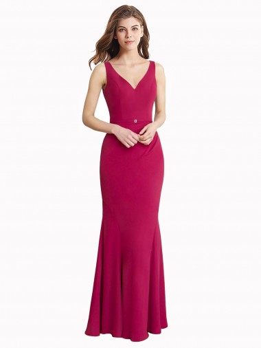 Großhandel Rot Meerjungfrau V-Ausschnitt Chiffon Lange Brautjungfernkleider / Abiballkleider