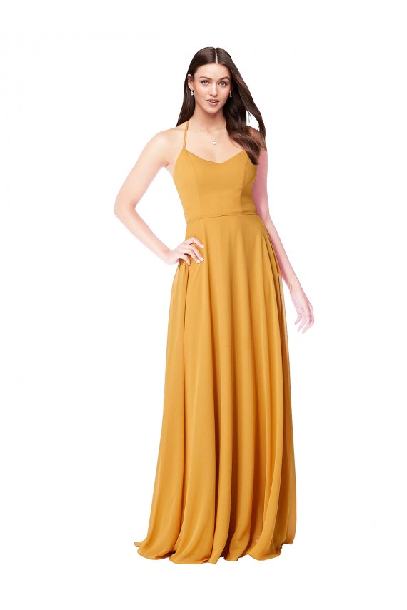Großhandel Safran A-Linien V-Ausschnitt Chiffon Lange Brautjungfernkleider