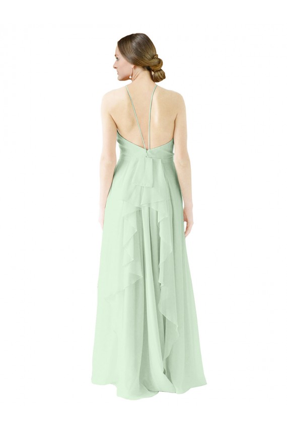 Großhandel Salbeigrün A-Linien Neckholder Chiffon Lange Brautjungfernkleider