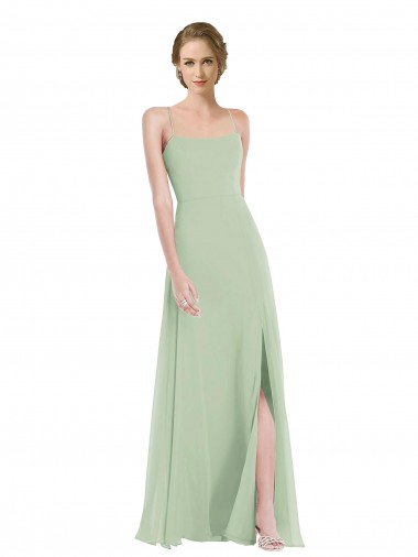 Großhandel Salbeigrün A-Linien Scoop Chiffon Lange Brautjungfernkleider