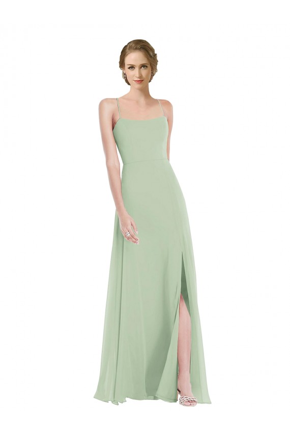 Großhandel Salbeigrün A-Linien Scoop Chiffon Lange Brautjungfernkleider