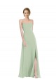 Großhandel Salbeigrün A-Linien Scoop Chiffon Lange Brautjungfernkleider