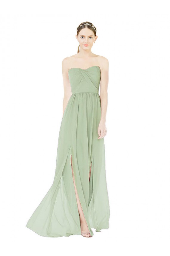 Großhandel Salbeigrün A-Linien Trägerlos Chiffon Lange Brautjungfernkleider