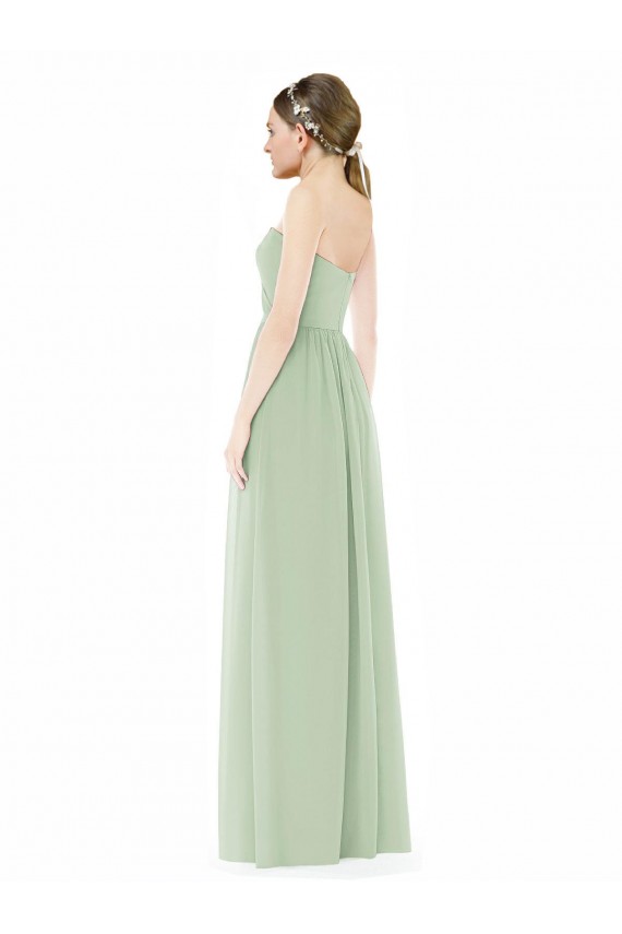 Großhandel Salbeigrün A-Linien Trägerlos Chiffon Lange Brautjungfernkleider