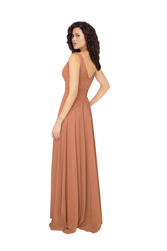 Großhandel Salbeigrün A-Linien V-Ausschnitt Chiffon Lange Brautjungfernkleider