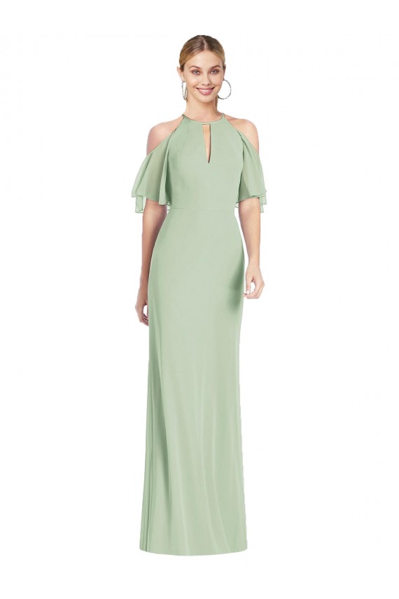 Großhandel Salbeigrün Meerjungfrau Neckholder Chiffon Lange Brautjungfernkleider