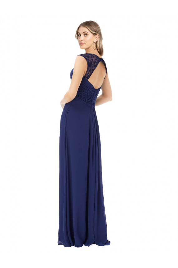 Großhandel Saphir A-Linien V-Ausschnitt Chiffon Lange Brautjungfernkleider