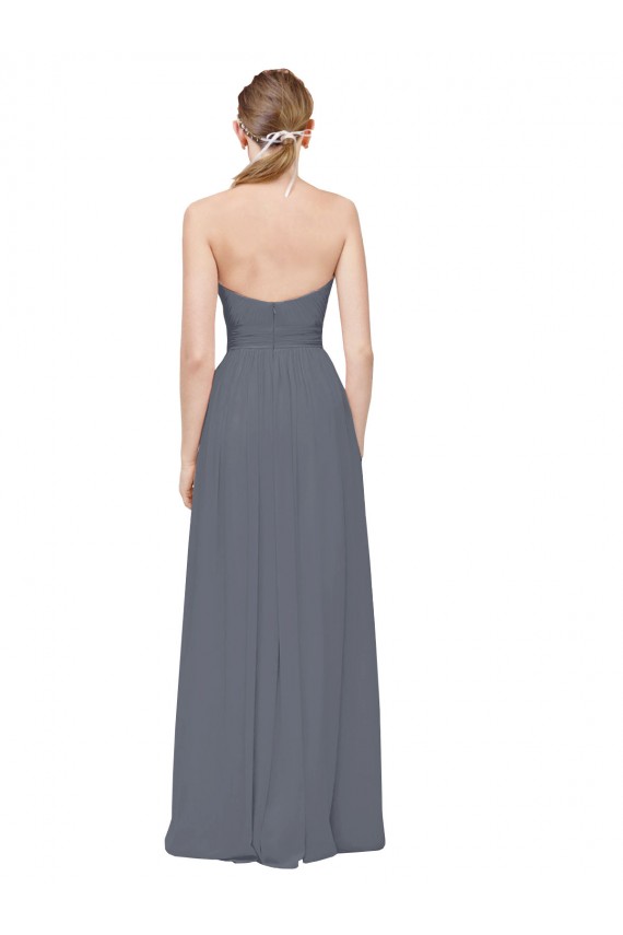Großhandel Schiefergrau A-Linien Chiffon Lange Brautjungfernkleider