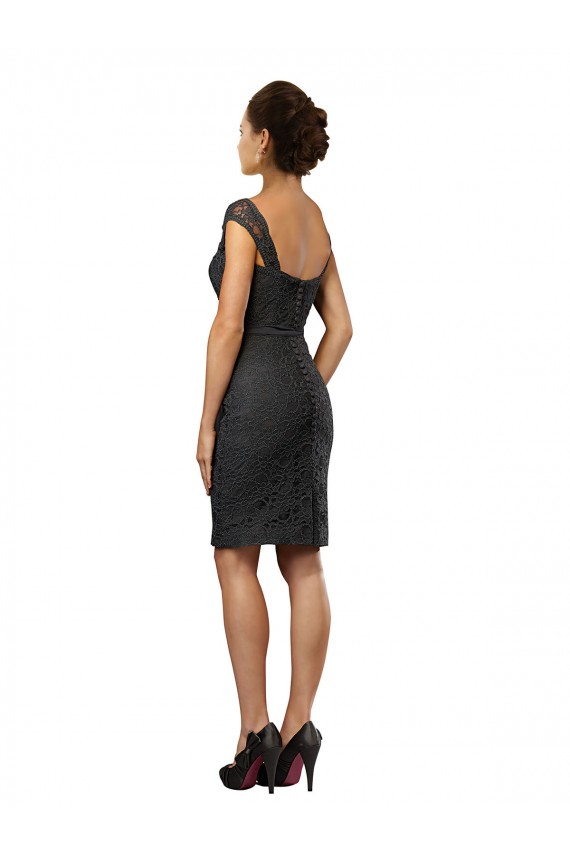 Großhandel Schiefergrau A-Linien Off-Schulter Knielang Chiffon Spitze Kurze Brautjungfernkleider / Cocktailkleider