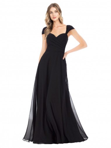 Großhandel Schwarz A-Linien Chiffon Lange Brautjungfernkleider