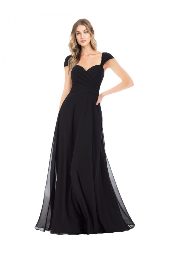 Großhandel Schwarz A-Linien Chiffon Lange Brautjungfernkleider