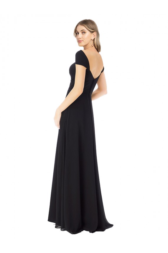 Großhandel Schwarz A-Linien Chiffon Lange Brautjungfernkleider