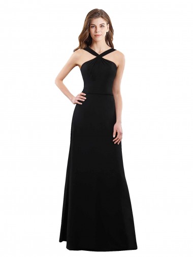 Großhandel Schwarz A-Linien Neckholder Chiffon Lange Brautjungfernkleider