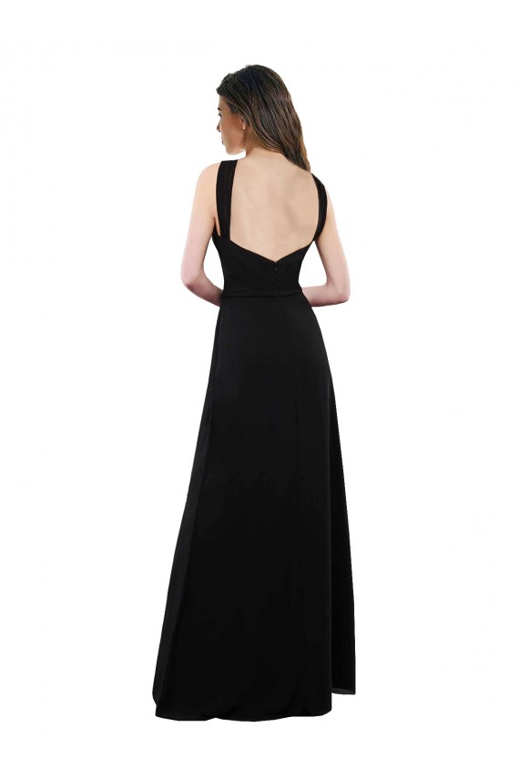 Großhandel Schwarz A-Linien Neckholder Chiffon Lange Brautjungfernkleider