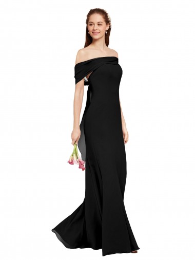 Großhandel Schwarz Meerjungfrau Off-Schulter Chiffon Lange Brautjungfernkleider / Abiballkleider