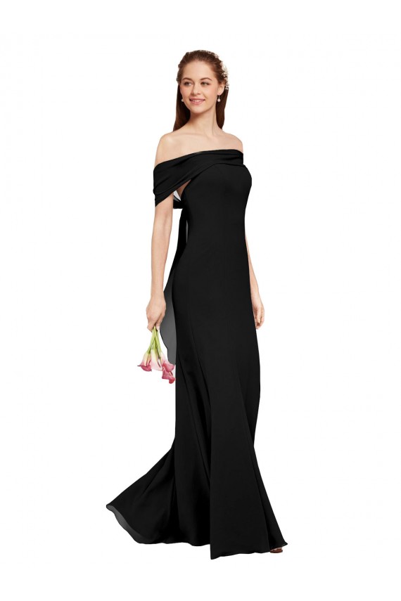 Großhandel Schwarz Meerjungfrau Off-Schulter Chiffon Lange Brautjungfernkleider / Abiballkleider