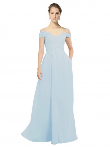 Großhandel Seeglas A-Linien Off-Schulter Chiffon Lange Brautjungfernkleider