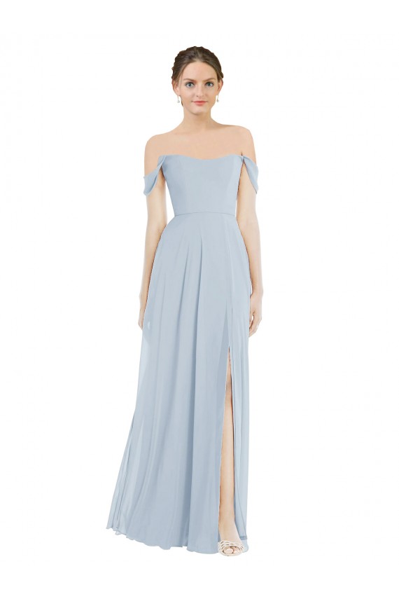 Großhandel Seeglas A-Linien Off-Schulter Chiffon Lange Brautjungfernkleider