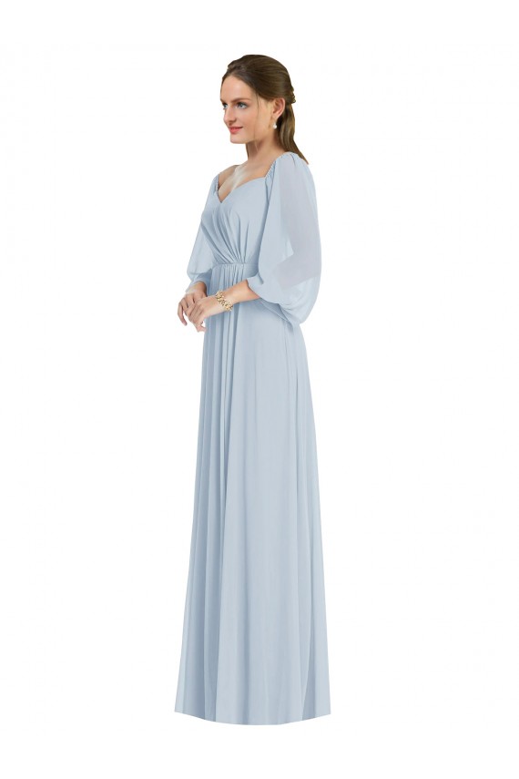 Großhandel Seeglas A-Linien Off-Schulter Chiffon Lange Formale Brautjungfernkleider / Abendkleider