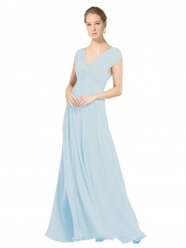 Großhandel Seeglas A-Linien V-Ausschnitt Chiffon Lange Brautjungfernkleider