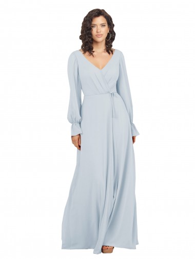 Großhandel Seeglas A-Linien V-Ausschnitt Chiffon Lange Brautjungfernkleider