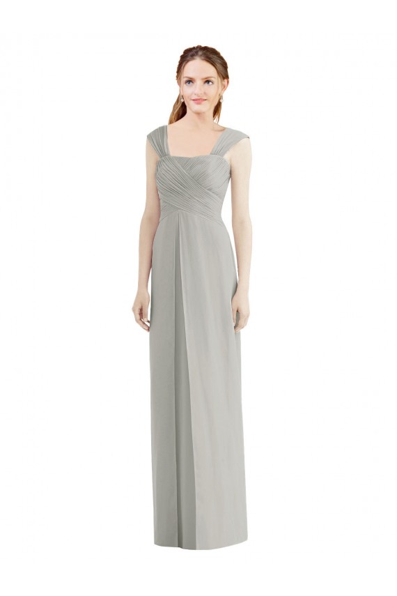 Großhandel Silber A-Linien Chiffon Lange Brautjungfernkleider