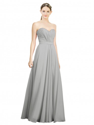 Großhandel Silber A-Linien Chiffon Lange Brautjungfernkleider
