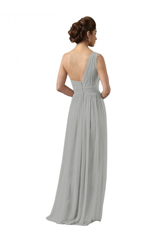 Großhandel Silber A-Linien Eine-Schulter Chiffon Lange Brautjungfernkleider