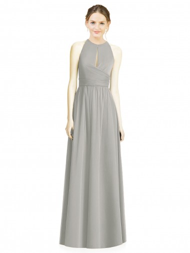Großhandel Silber A-Linien Neckholder Chiffon Lange Brautjungfernkleider