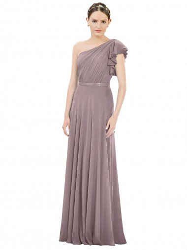 Großhandel Staubige Rose A-Linien Eine-Schulter Chiffon Lange Brautjungfernkleider