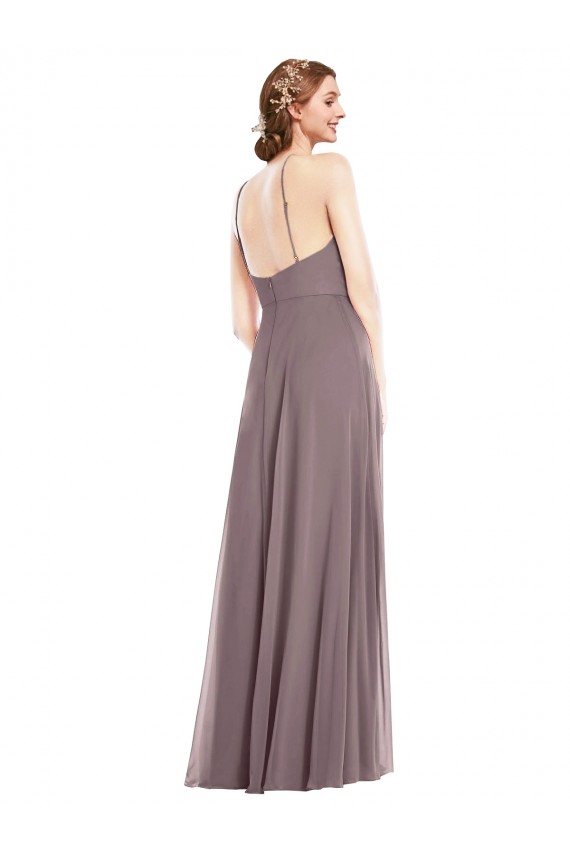 Großhandel Staubige Rose A-Linien Neckholder Chiffon Lange Formale Brautjungfernkleider / Abendkleider