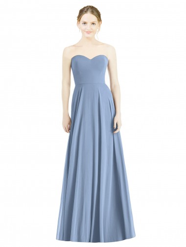 Großhandel Staubiges Blau A-Linien Chiffon Lange Brautjungfernkleider