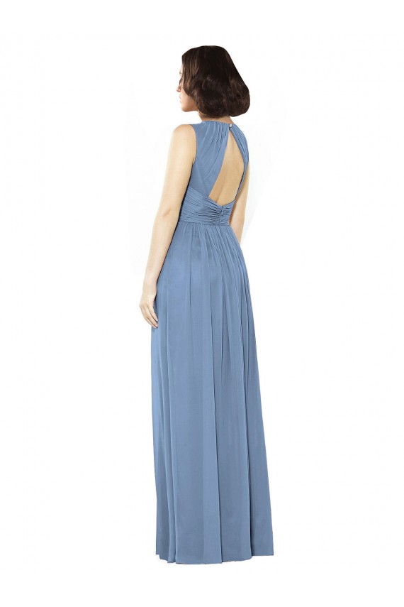 Großhandel Staubiges Blau A-Linien Chiffon Lange Brautjungfernkleider