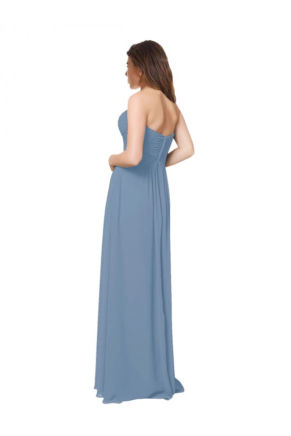 Großhandel Staubiges Blau A-Linien Chiffon Lange Brautjungfernkleider