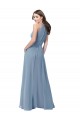 Großhandel Staubiges Blau A-Linien Neckholder Stehkragen Ausschnitt Chiffon Lange Brautjungfernkleider