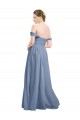 Großhandel Staubiges Blau A-Linien Off-Schulter Chiffon Lange Brautjungfernkleider