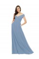 Großhandel Staubiges Blau A-Linien Off-Schulter Chiffon Lange Brautjungfernkleider
