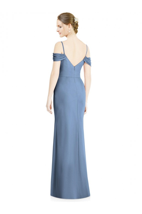Großhandel Staubiges Blau A-Linien Off-Schulter Chiffon Lange Formale Brautjungfernkleider / Abendkleider