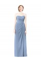 Großhandel Staubiges Blau A-Linien Trägerlos Chiffon Lange Brautjungfernkleider