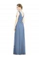 Großhandel Staubiges Blau A-Linien V-Ausschnitt Chiffon Lange Brautjungfernkleider