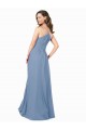 Großhandel Staubiges Blau A-Linien V-Ausschnitt Chiffon Lange Brautjungfernkleider