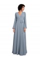 Großhandel Staubiges Blau A-Linien V-Ausschnitt Chiffon Lange Brautjungfernkleider